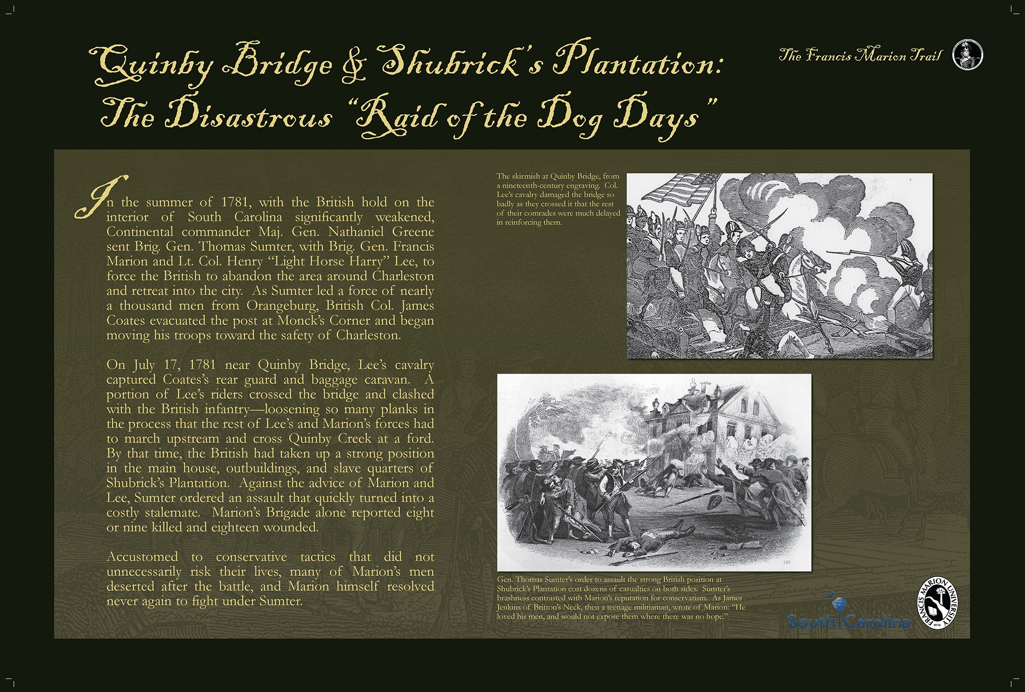 Quinby Bridge and Shubricks Plantation historical marker